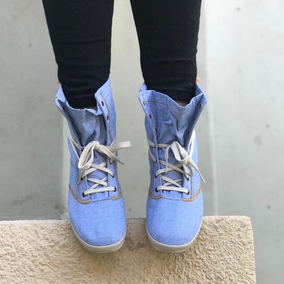 NIB Keds Blue High Top Sneaker Canvas Bootie - Picture 2 of 6